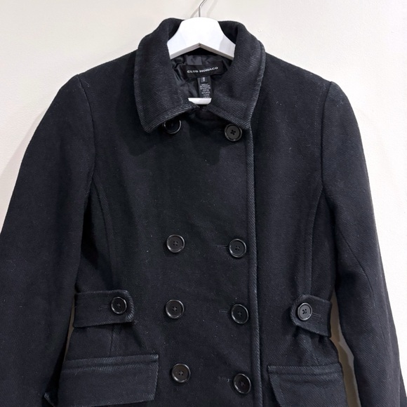 Club Monaco Women Peacoat XS Black Wool Blend Double Breasted Minimalist Chic - Picture 5 of 11